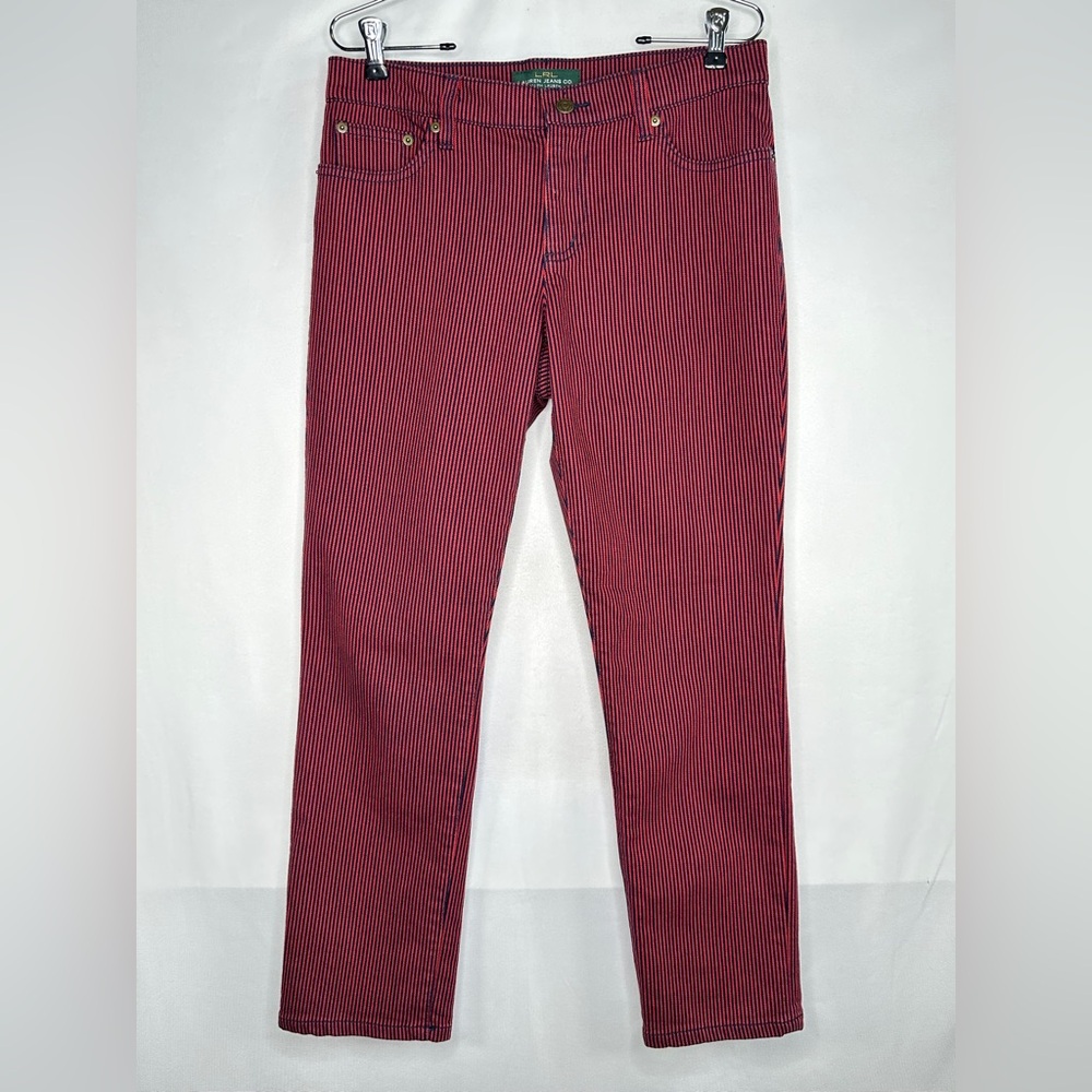Ralph Lauren Red Navy Blue Striped Straight Leg Jeans Preppy Sz 8